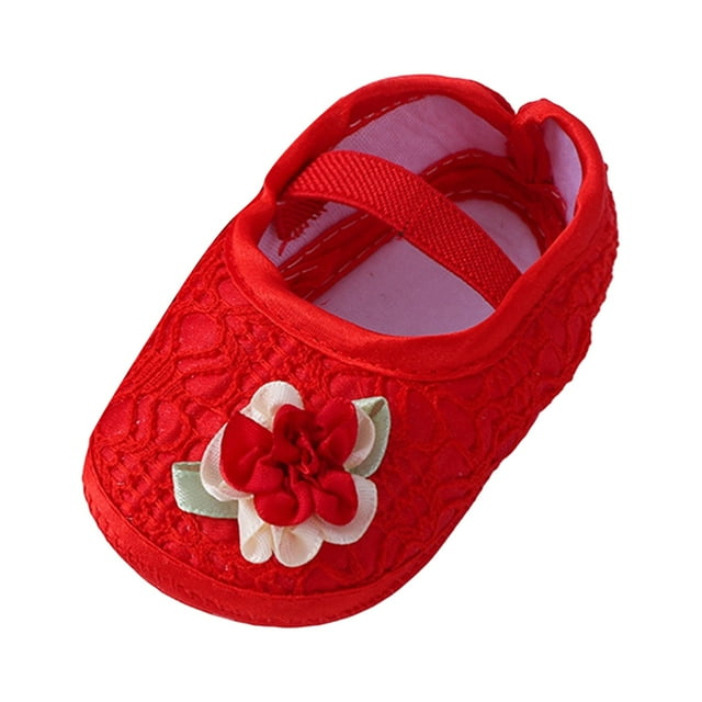 PMVFHDE Espadrilles pour Tout-Petits Chaussures pour Bébé Mode Semelle Souple Chaussures de Robe à Fleurs pour Tout-Petits Chaussures pour Bébés Espadrilles Rouges, 6-9 Mois