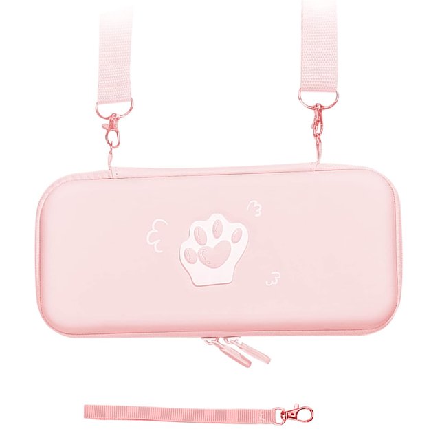 Estuche de transporte compatible con bolsa de viaje Nintendo Switch, funda protectora portátil de almacenamiento con forma de pata de gato, accesorios para juegos, color rosa