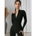 thumbnail image 3 of Fashion Zipper Long Sleeve Fitness Overalls Women Sportswear Quick-dry Gym Yoga Jumpsuit Black Sport Set Women One Piece Outfit, 3 of 16