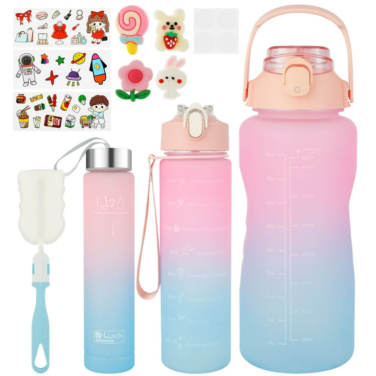 16oz Water Bottles with Straw and Stickers, Stainless Steel Vacuum Double  Wall Insulated cup, Kids Water Bottle for School, Gifts for Girls(Purple  and