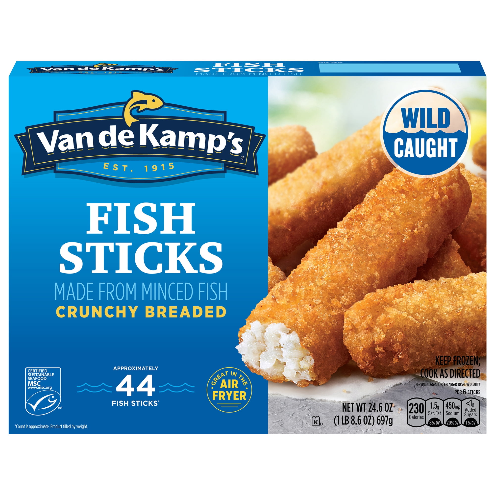 Van De Kamp's Crunchy Breaded Fish Sticks, Made With Fish, 24.6 oz. 44-Count Box (Frozen)
