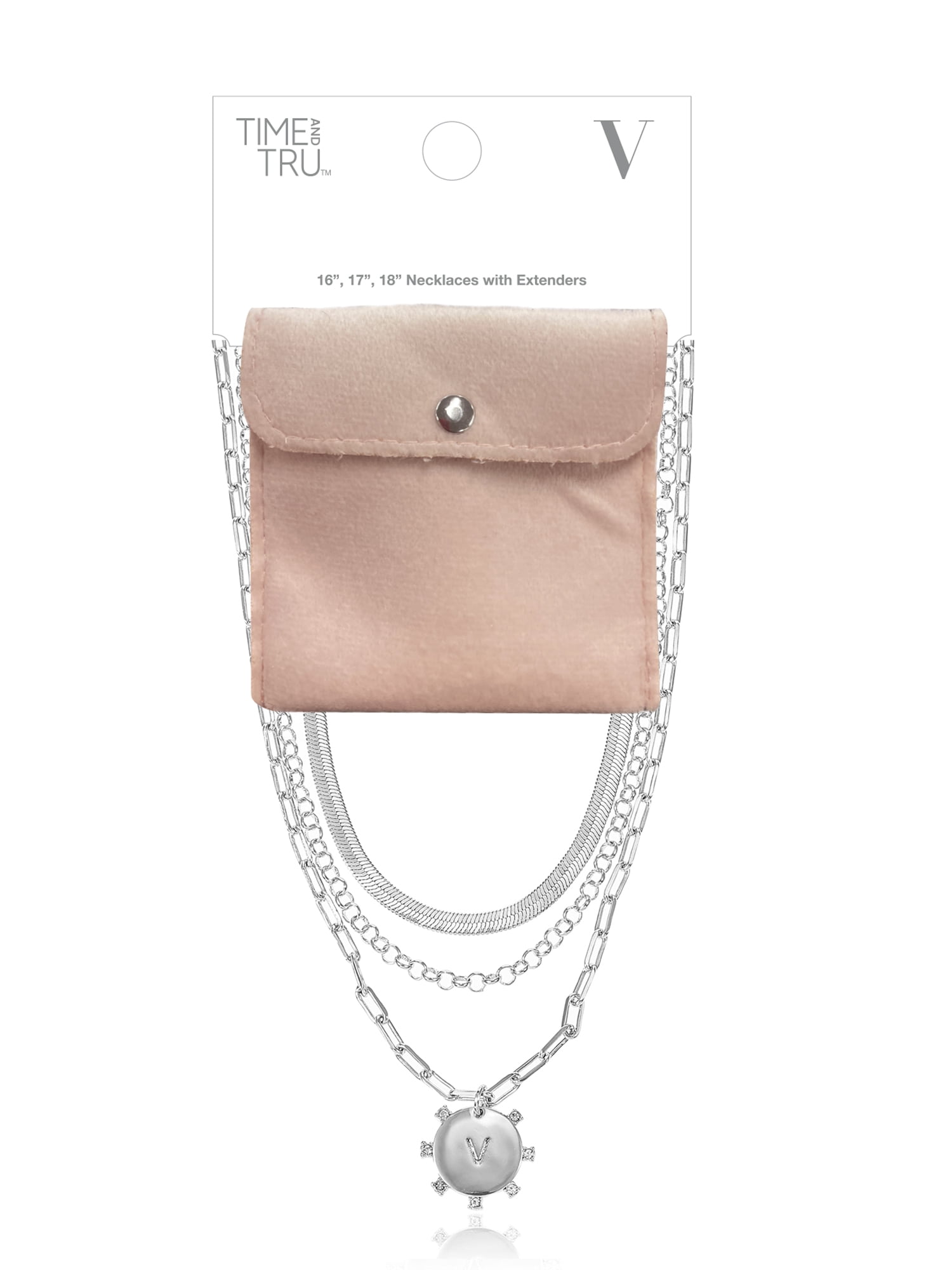 Time and Tru Silvertone Necklace, 3 Piece, Initial V