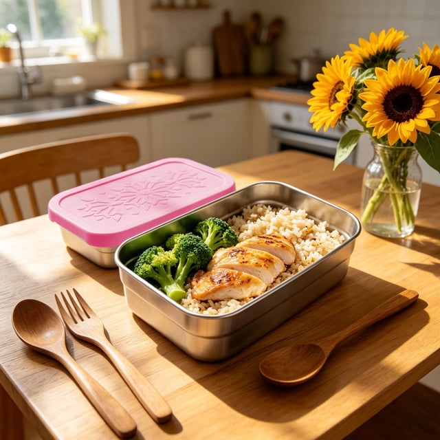 Lunch Bento Boîte à en Acier Inoxydable avec Couvercle en Silicone, Contenant de Rangement Alimentaire Réutilisable et Étanche pour la Préparation des Repas, 16 x 11,5 x 5,6 cm, Bleu/ Rose/ Violet/orange, Lot de 1