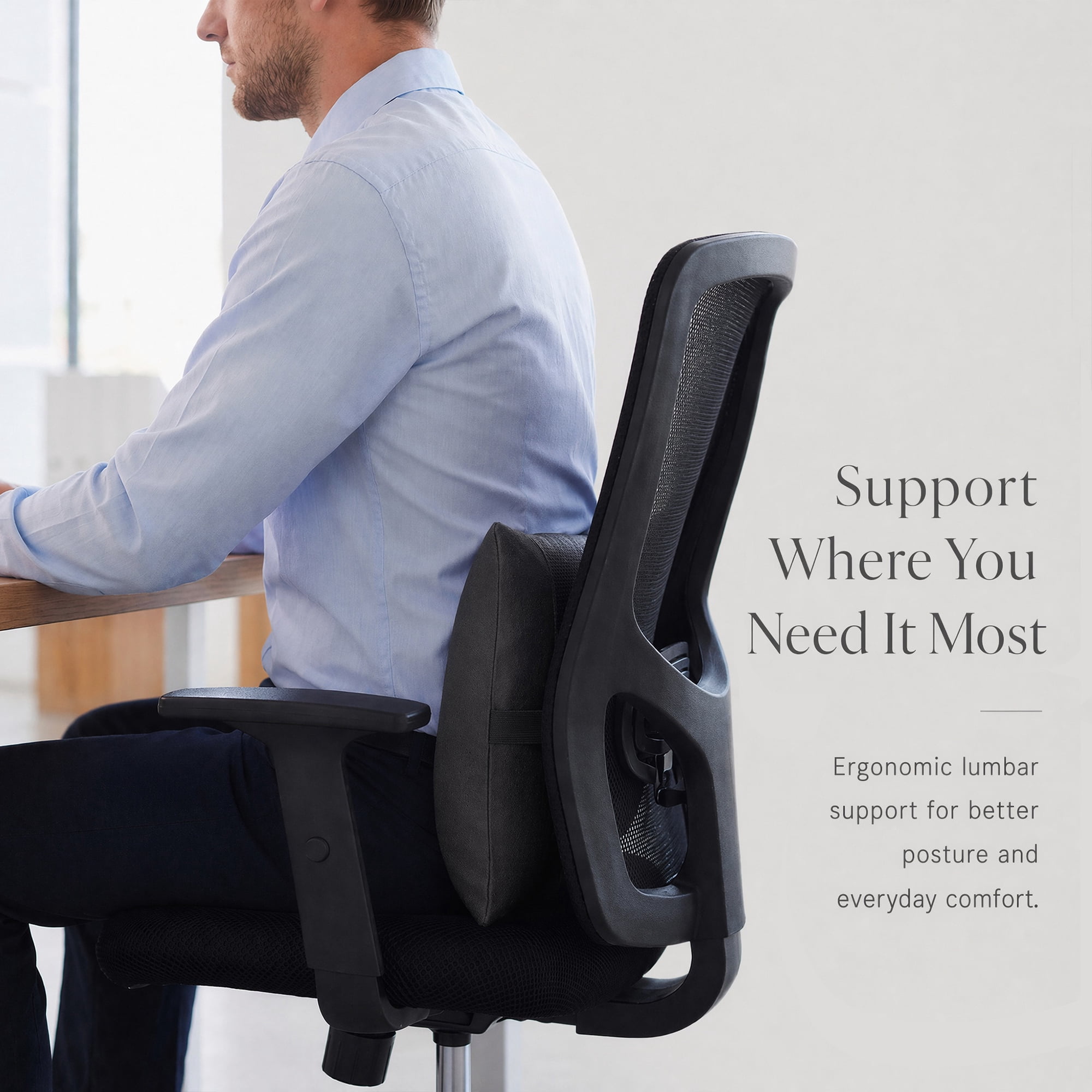 Unique Bargains Lumbar Support Pillow Down Back Support Black 14.2" x 9.8"