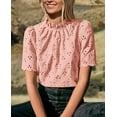 thumbnail image 2 of PRETTYGARDEN Summer Tops for Women Trendy Short Sleeve Eyelet Embroidered Dressy Casual Blouse Shirts, 2 of 8