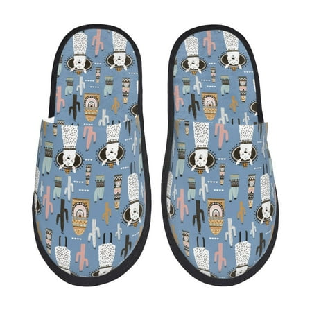 Balery Llamas And Cactus Slient Indoor Furry Fleece Comfort House Shoes Soft Non-Slip Home Shoes Cotton slippers House Slippers-- Large