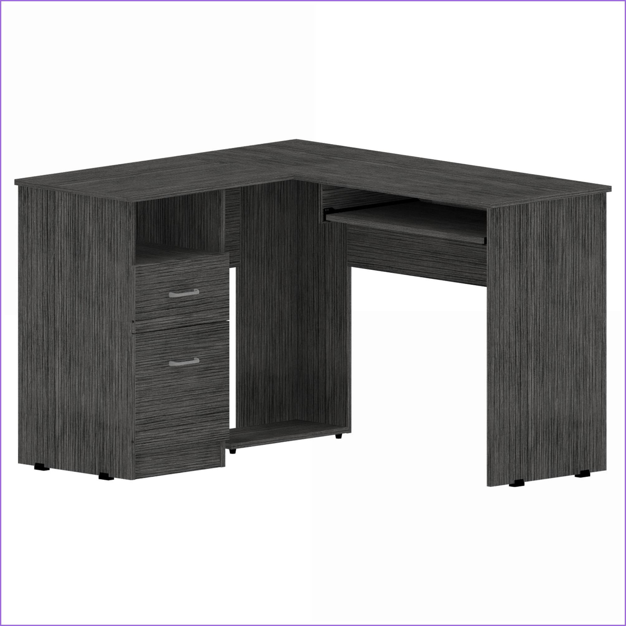 Desks, L-Shaped with Left Return, Keyboard Tray, 2 Drawers, Open Shelf, Smokey Oak | Particle Board | Gray