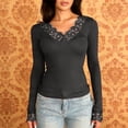 thumbnail image 6 of GUACER Womens Lace Trim V-Neck Long Sleeve Tops - Slim Fit Ribbed Knit Blouse for Layering & Everyday Wear, 6 of 6