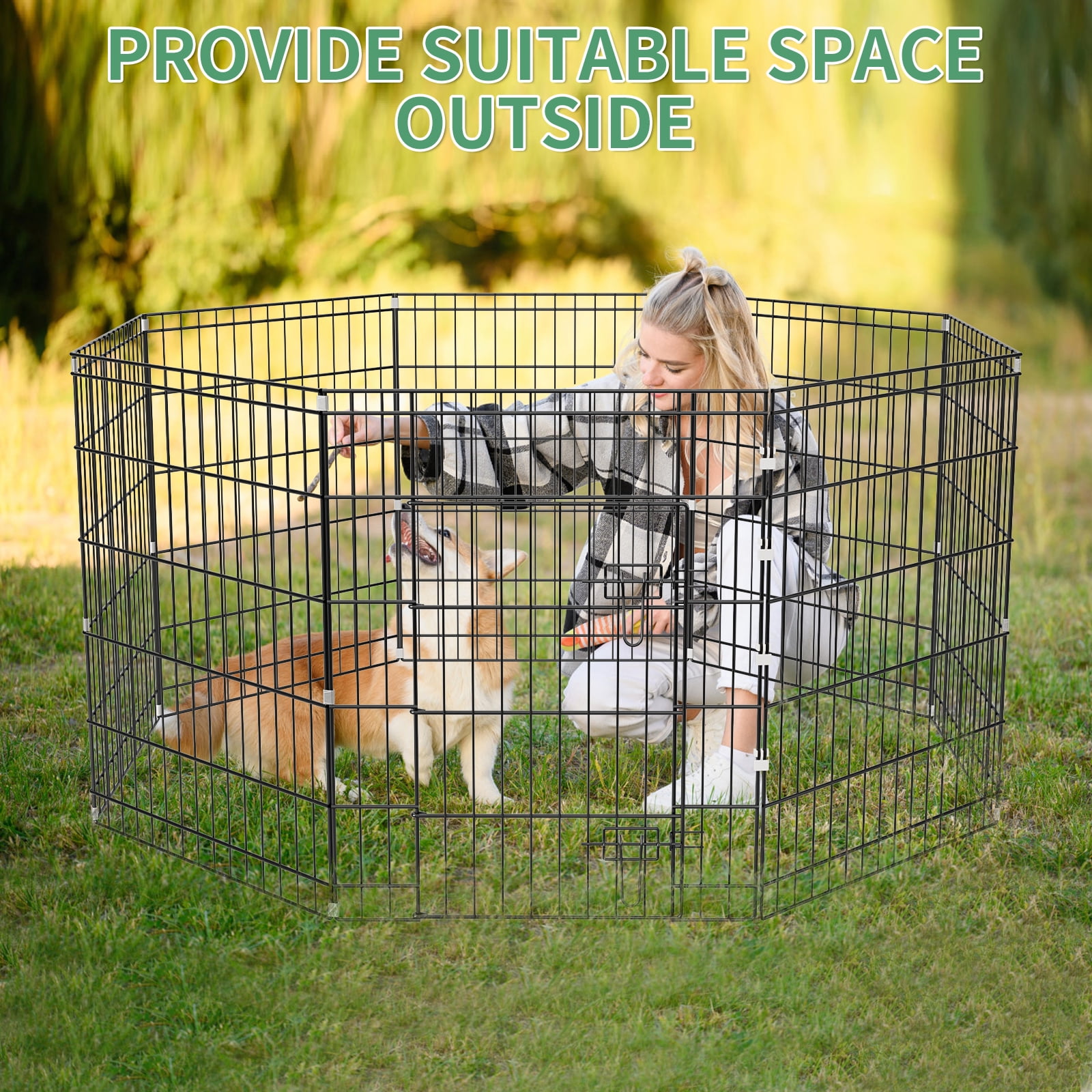 ZephyPaws 8 Panels Metal Foldable Dog Playpen for Medium Dog,Pop-up Dog Pen for Indoor,Pet Fence with Door,24"x30"
