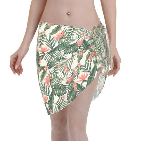 Disketp Palm Trees And Tropical Women Swimsuit Cover Up Short Chiffon Summer Beach Sarong Bikini Wrap Skirt Bathing Suit