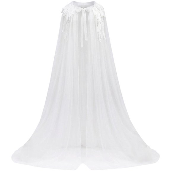 Byfri Sheer Chiffon Long Flowing Hoodless Outerwear for Weddings & Themed Events 150cm White