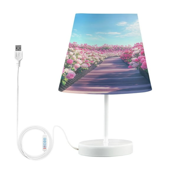 BZSMCE Table Lamp Creative Blooming Pink Rose Garden Simple Pattern Night Light