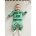 thumbnail image 5 of Loicainy Toddler Baby Boy Spring Outfit 6 12 18 24 Months 2T 3T Striped Letter Shamrock Embroidery Crew Neck Long Sleeve Sweatshirt and Pants 2 Pcs Clothes Set, 5 of 9