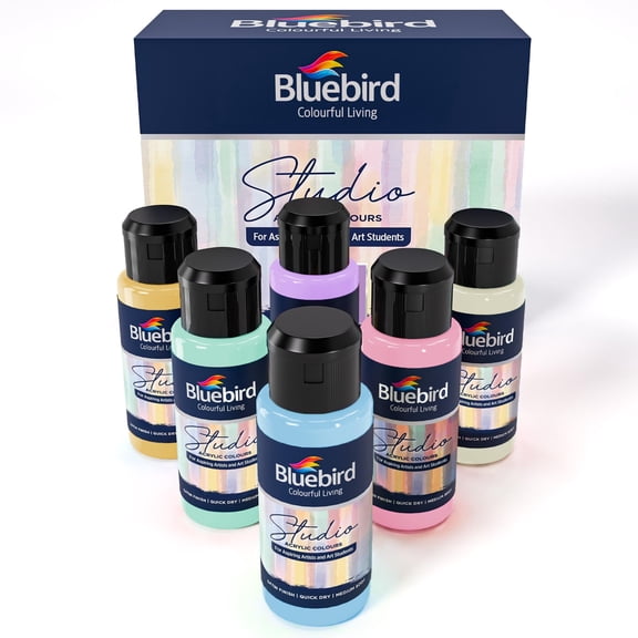 BLUEBIRD Studio Acrylic Paints, Pastel Colors, 6-Pack 3.4 fl oz each, Basic Acrylic Paint For Kids, Students & Beginner Artists