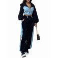 thumbnail image 2 of Casual 2 Piece Outfit for Women - Color Block Long Sleeve Zip Up Hoodie + Denim Drawstring Long Pants Black XL, 2 of 7