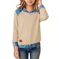 thumbnail image 4 of Sudadera con capucha de manga larga para niñas de 5 a 14 años, color liso, con solapa y parches de mezclilla, 4 of 9