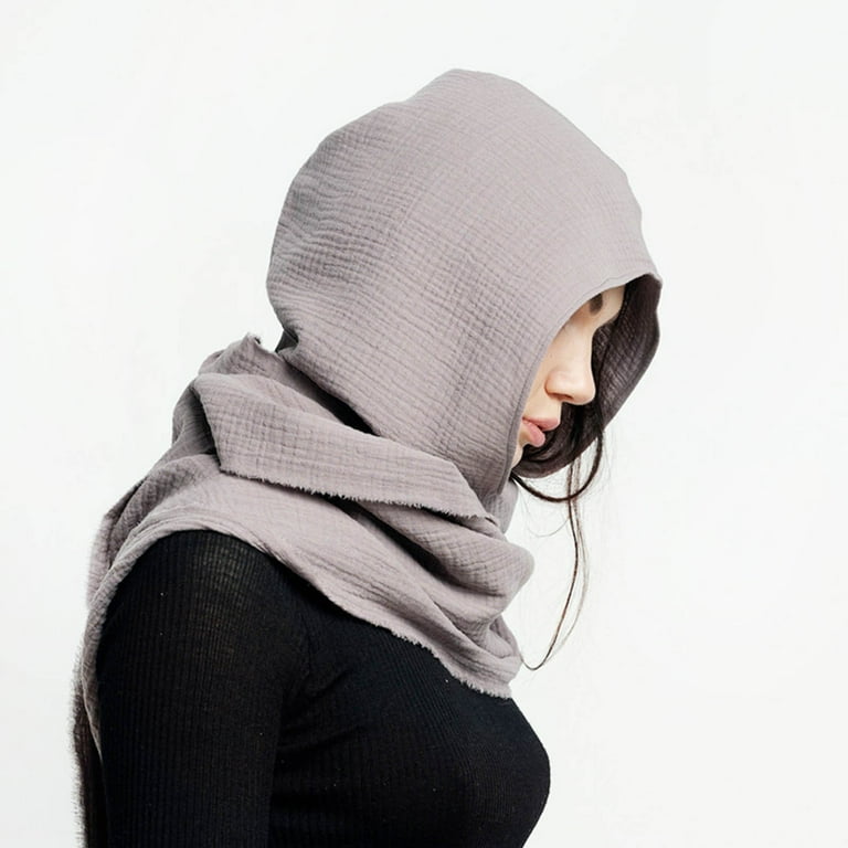 Fgnfyis Men Women Hooded Scarf Winter Crinkle Soft Scarf and Hat