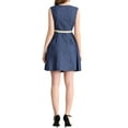 thumbnail image 3 of INSPIRE CHIC Women's Denim Belted Crew Neck Above Knee Cap Sleeve A-Line Dresses Blue XL, 3 of 6