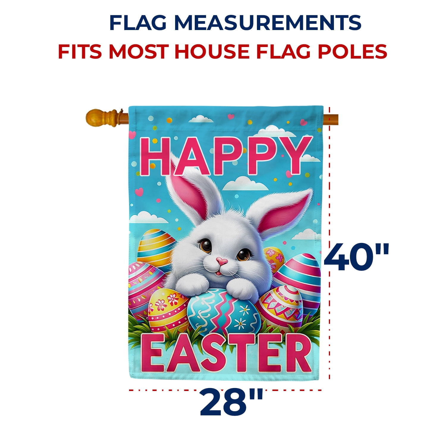 America Forever Happy Easter Bunny House Flag, 28” x 40” Double Sided, Colorful Rabbit Eggs Farmhouse Yard Outdoor Decoration, Welcome Flag for Spring Summer Home Decor