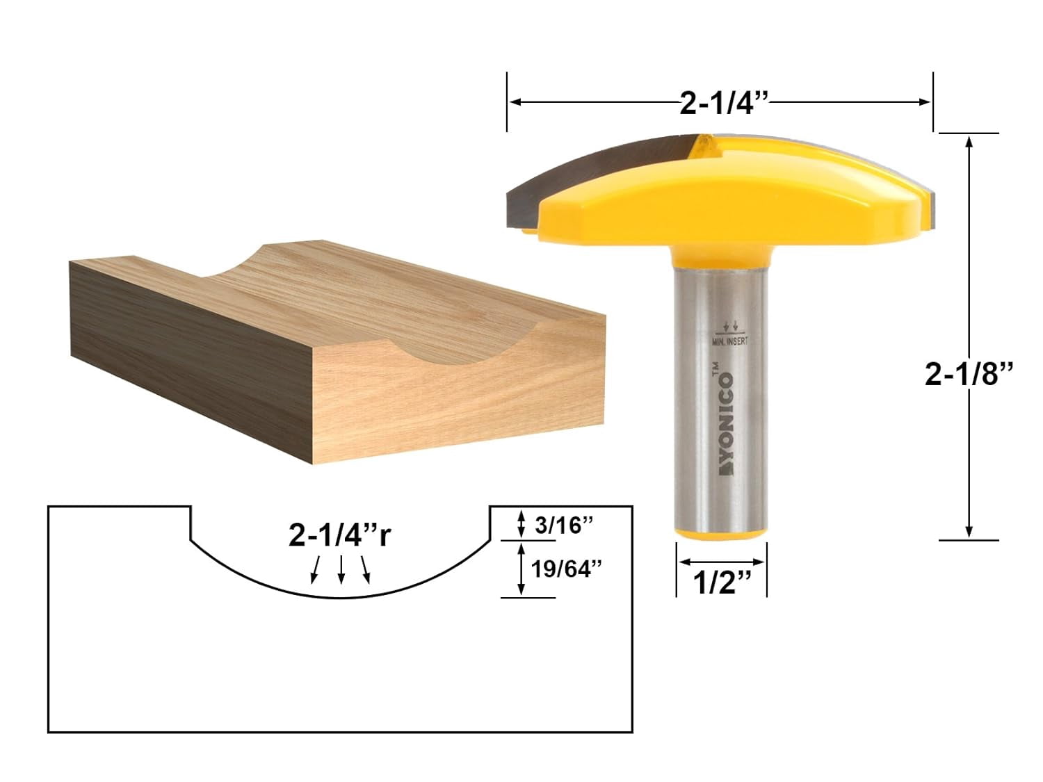 Yonico Bowl & Horizontal Crown Router Bit - 2-1/4" Radius - 1/2" Shank -16182