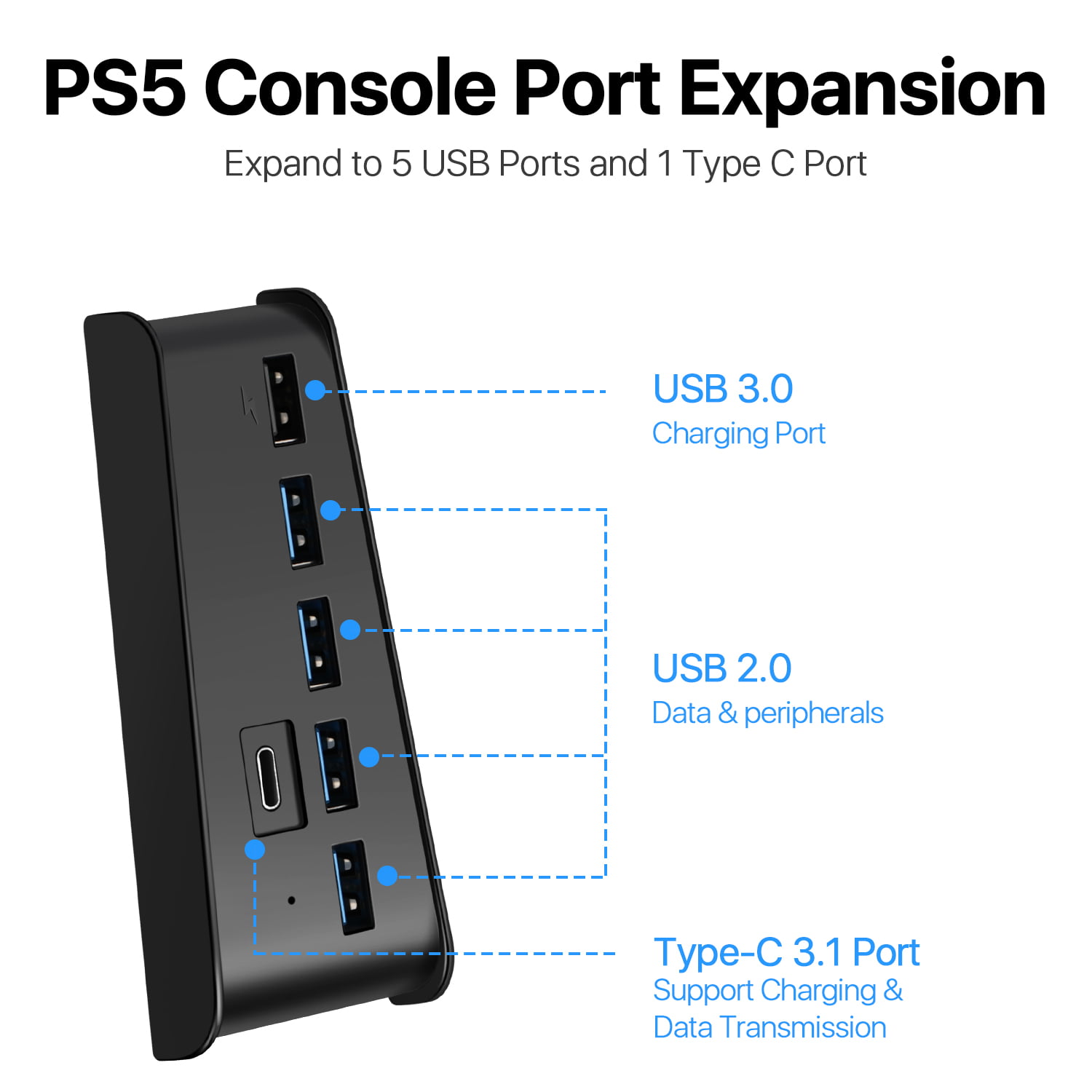 For PS5 USB Hub Adapter 6 Ports USB 3.0 USB A TYPE-C 3.1 Expander Splitter  Super Speed USB HUB 3.0 for PlayStation 5 Console