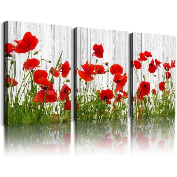 Canvas Wall Art for living room bathroom Wall Decor for bedroom kitchen artwork Canvas Prints green plant red flowers painting 12" x 16" 3 Pieces Modern framed office Home decorations family picture