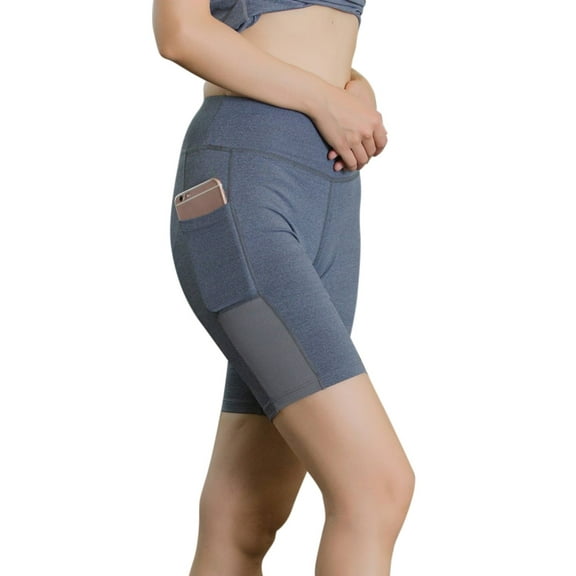 Women's High Waist Yoga Workout Shorts with One Side Pocket Tummy Control Shorts for Bike Running Athletic
