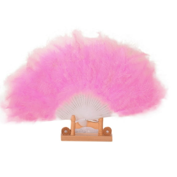Clearance Paper Fans set under $5,Wedding Showgirl Dance Elegant Large Feather Folding Hand Fan Decor Decal Pink