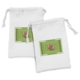 thumbnail image 1 of Football Fabric Pouch Set of 2, Sports Themed Cartoon Srtle Image of Ruby Quinco Ball on Filed, Small Drawstring Bag for Toiletries Masks and Favors, 9" x 6", Pale Caramel Lime Green, by Ambesonne, 1 of 2