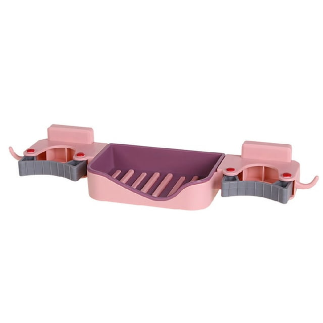Gancho de pared para baño, cocina y almacenamiento de inodoro - Organizador de jabón y fregona 3 en 1 de color rosa