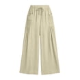 thumbnail image 4 of VBVC Women's Cotton Linen Drawstring Palazzo Pants , Casual Wide Leg Trousers For Women , Ladies' Fall Summer Pleated Pants with Pockets, S-3XL, 4 of 9