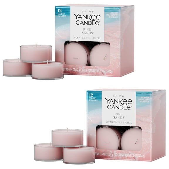 Yankee Candle Scented Tea Light Candles, Pink Sands, 0.44 OZ, 12 Count, Pack of 2 (24 Candles Total)