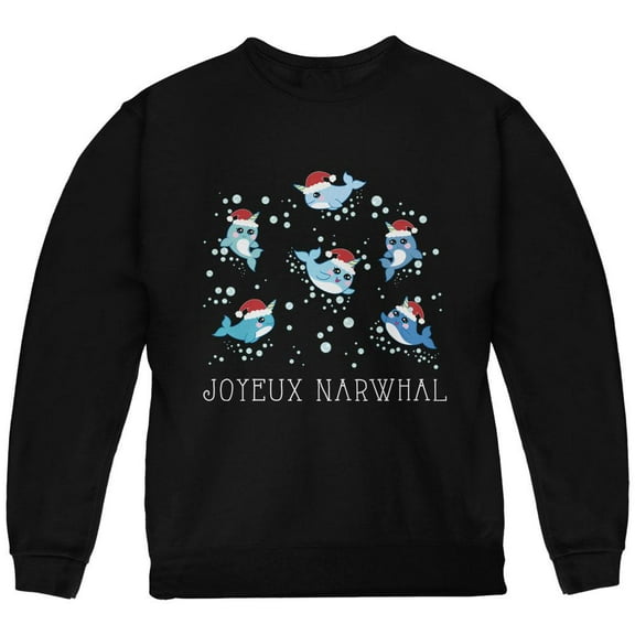 Christmas Joyeux Narwhal Noel Youth Sweatshirt Black YMD