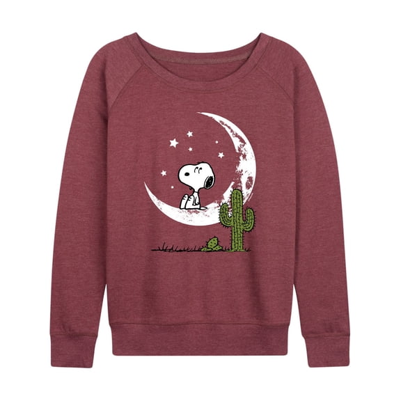 Women's Peanuts Snoopy Desert On Moon Lightweight French Terry Sweatshirt Color: Heather Dark Red Size: SMALL