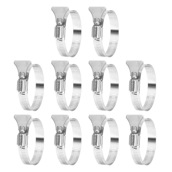 Uxcell Stainless Steel Hose Clamp, 10 Pcs 40-63mm (1.6-2.5Inch) Adjustable Thumb Screw Key Type Clamps Worm Gear Hose Clamp for Plumbing Fastener Tube Radiator Garden, Silver Tone