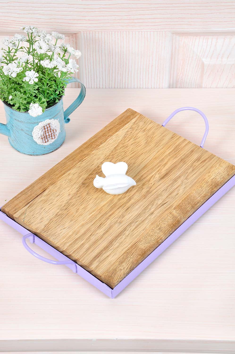 100 Wooden Serving Tray With Metal Handles