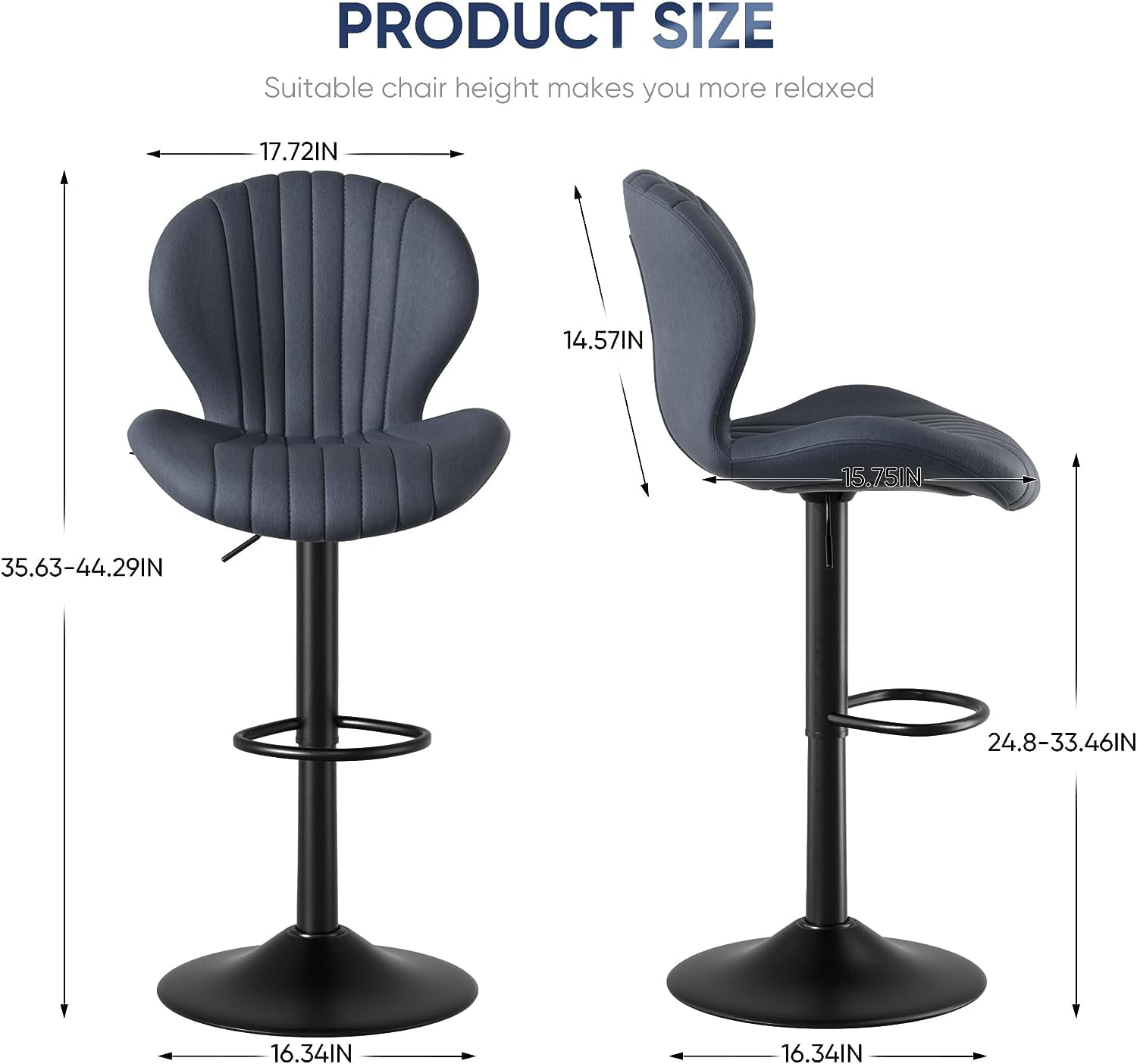 Hawsaiy Bar Stools Set of 2, Modern Swivel Bar Chairs with Mid Back and Adjustable Seat Height,Dark Gray