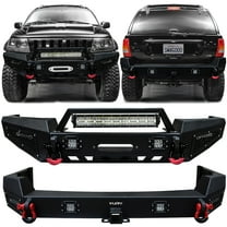 Vijay Compatible with 1999-2000-2001-2002-2003-2004 Jeep Grand Cherokee WJ Front and Rear Bumper Textured Black Steel with Light and D-ring