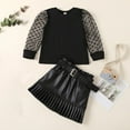 thumbnail image 5 of Fesfesfes Girl Outfits Size 10-12 2 To 6 Years Spring Round Collar Knit Patchwork Mesh Long Sleeve Ruffled Belt Leather Skirt Short Skirt Two Piece Set 4-5 Years, 5 of 7