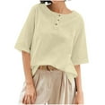 thumbnail image 2 of Women's 3/4 Sleeve Cotton Linen Jacquard Blouses Top T-Shirt, Limited Time Under 10 Dollars SA-461, 2 of 6