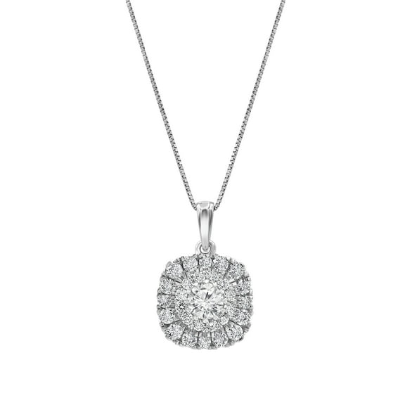 Unique Moments 1.00 ct Lab Grown Diamond Cushion Halo Pendant Necklace in 14K White Gold (G-H, SI1-SI2), 18"