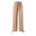 thumbnail image 3 of Women Casual Pants Solid Color Pocket Elastic Waist Drawstring Loose Comfortable Daily Wear, 3 of 4