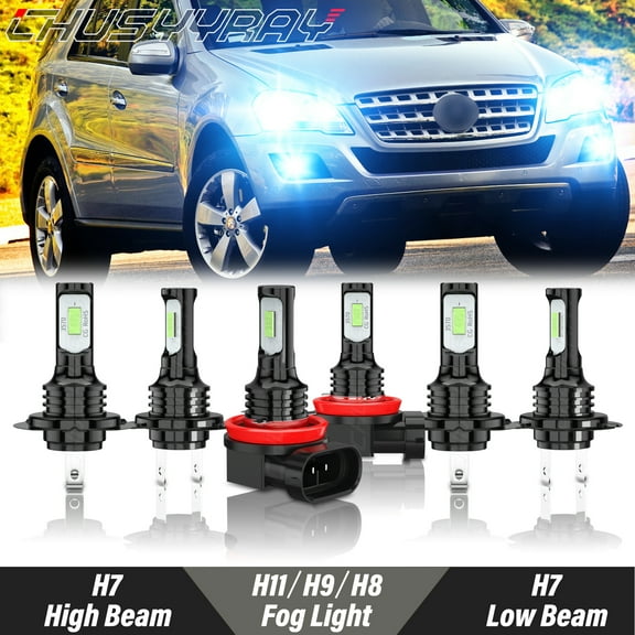 For Mercedes Benz ML350 2008 2009 2010 2011 Combo LED Faros antiniebla haz alto bajo 8000K Azul 6 piezas