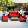 thumbnail image 1 of Costway 7 Pieces Outdoor Furniture Set with 32" Fire Pit Table and Propane Tank Cover Red, 1 of 10