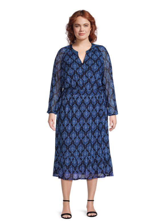 Plus Size Smocked Printed Half Sleeve Dress