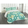 thumbnail image 3 of Ambesonne Green Quilted Bedspread Set 3 Pcs, Geometric Colored Tiles, King Size, Green Teal White, 3 of 5