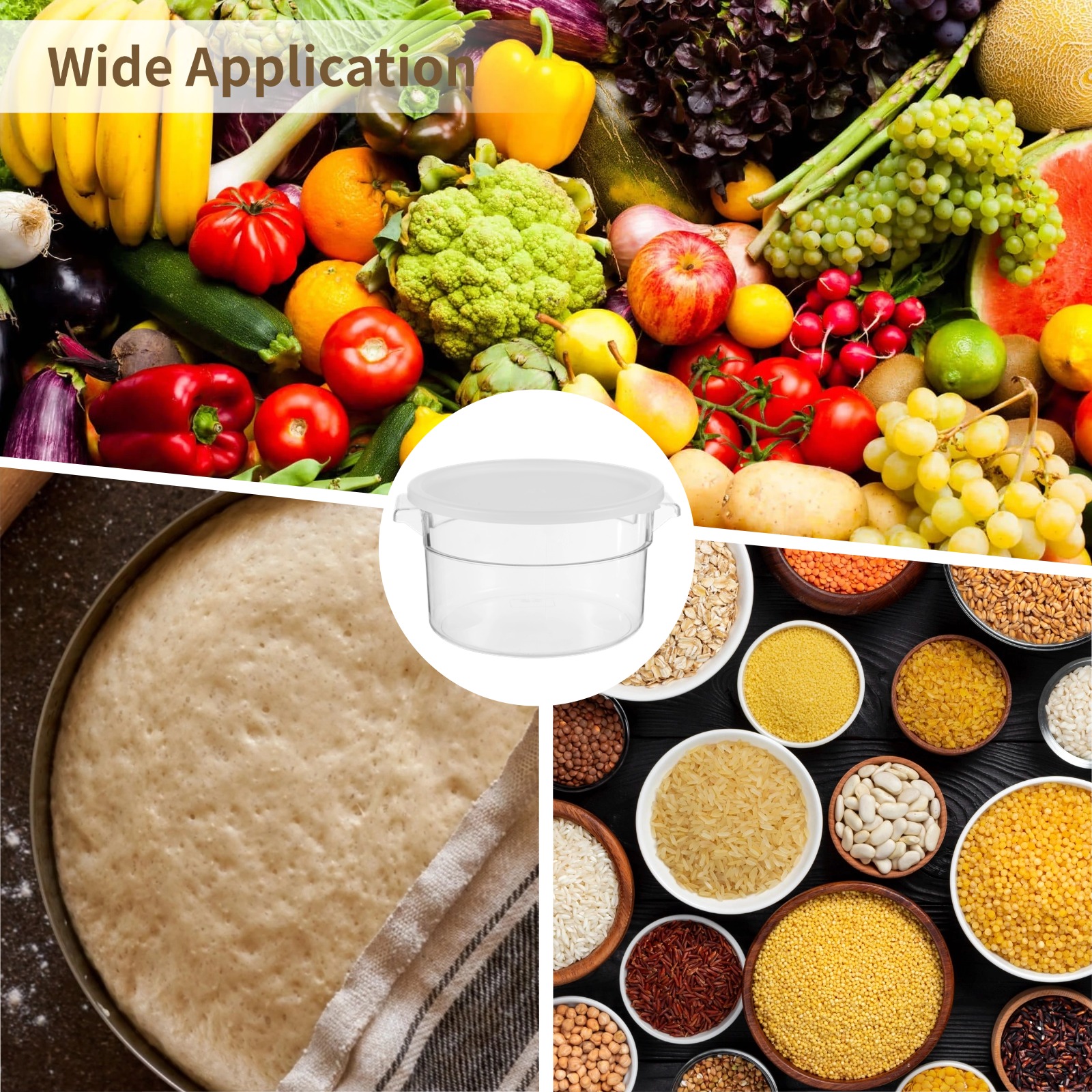 2 PCS Round Food Storage Containers with Lids, 2 Qt Clear Plastic Dough Bucket with Scale, Airtight Transparent Kitchen Container with Handles for Vegetables, Fruits, Grains, Nuts