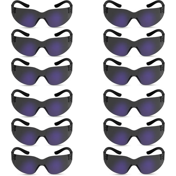 RUGGED BLUE Diablo Blue Mirror Safety Glasses for Men/Women | ANSI Certified Eye Protection Glasses and Protective Eyewear | Anti-Scratch Coating and Wrap Around One-Piece Design Work Glasses- 12 Pac