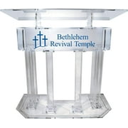 Kingdom 3 Tier Acrylic Lectern or Podium with 6 Column Base and a Wide Middle Shelf - Clear