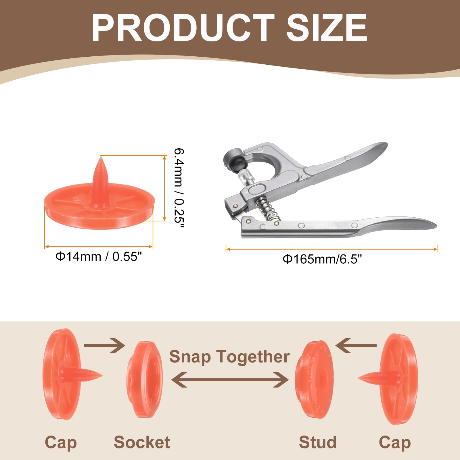 Uxcell Plastic Snaps Fasteners with Snap Pliers, 100 Set T8 Round Resin No-Sew Button Snap Fasteners Kit Watermelon Red